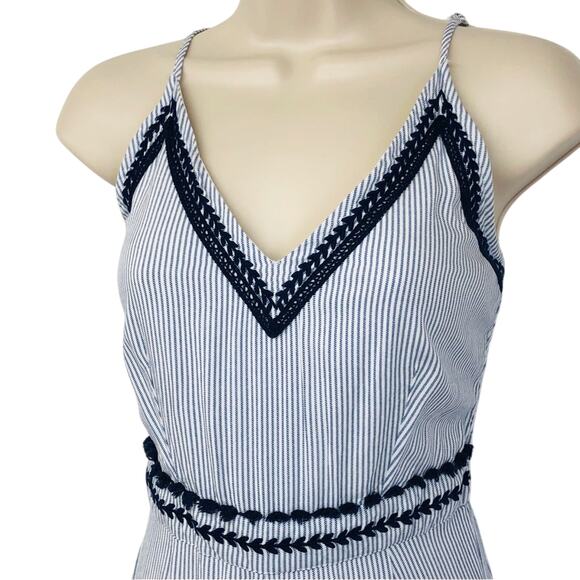 Japna Trendy Blue White Stripe Jumpsuit Dainty Embroidery Wide Leg Palazzo Style - Picture 7 of 16